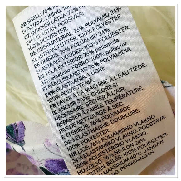 H&M Bikini Swimsuit Top Floral Scalloped Edge White Purple Multicolour Size 6 - Picture 7 of 7